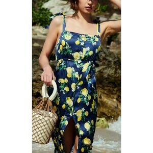 ☀️Wet Swimwear Floral  Sleeveless Tie Shoulder Midi Dress Navy Lemons XS NWT
